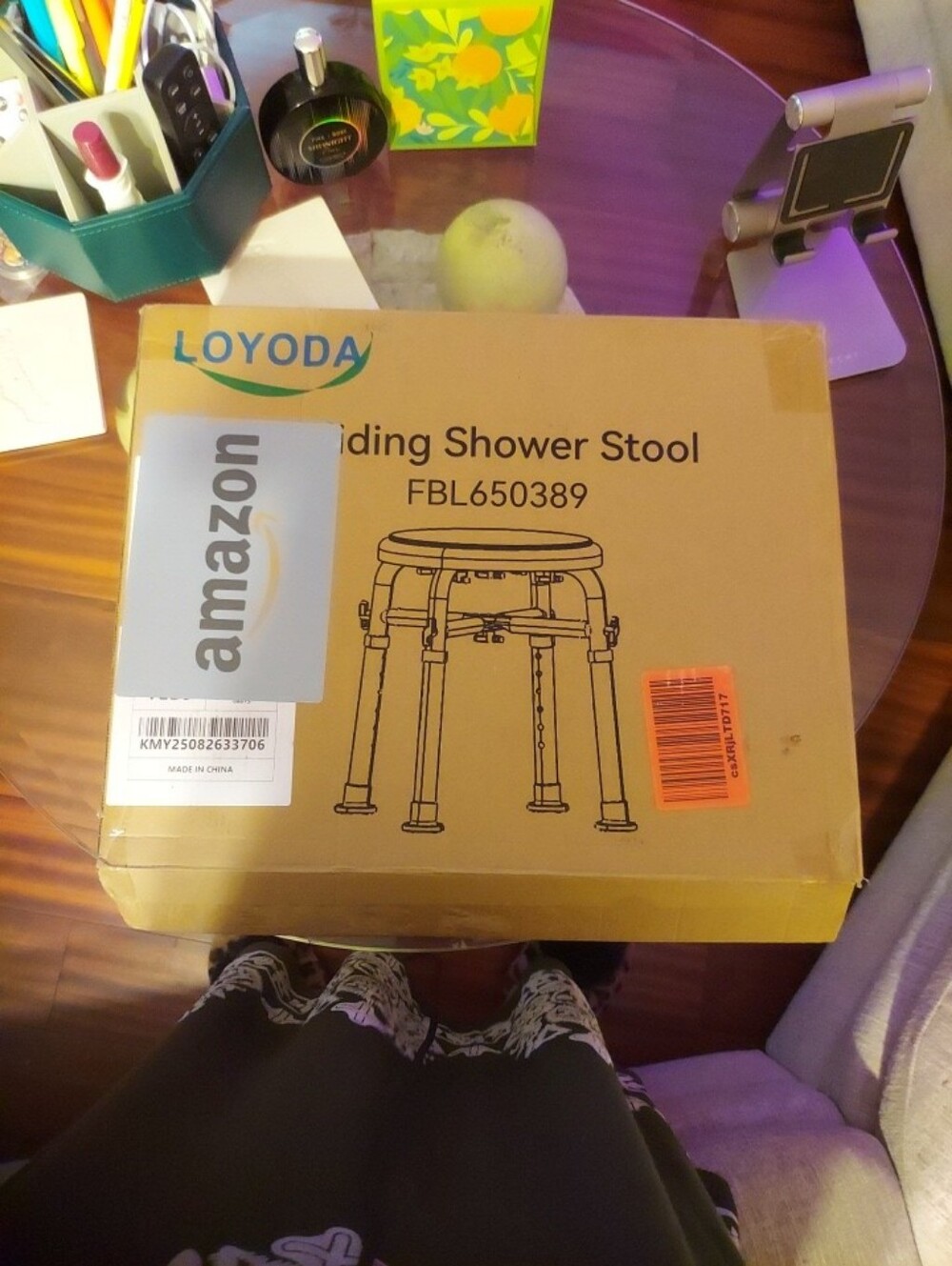 LOYODA Folding Shower Stool - Beige Box with Blue Logo